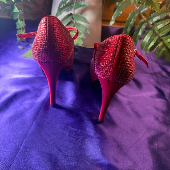 📌Michael Adelia Red Sparkle 5" High Heel Open Toe Pumps w/Straps  Worn Once 10M - Picture 5 of 15